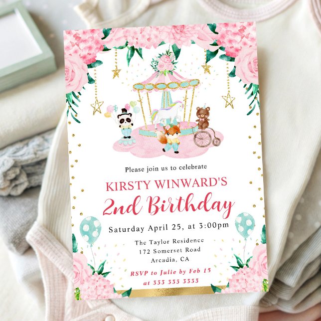 Invitación Animales de circo de cumpleaños infantil en rosa a (Subido por el creador)