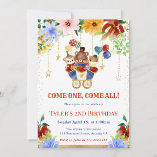 Invitación Animales de circo florales en acuarela para fiesta