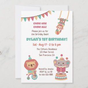 Invitación Animales de circo lindos fiesta de cumpleaños infa
