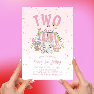 Invitación Animales de Circo Rosa Cumpleaños 2º