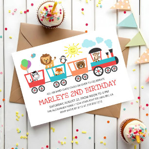 Invitación Animales de circo Safari Fiesta de Cumpleaños Tren