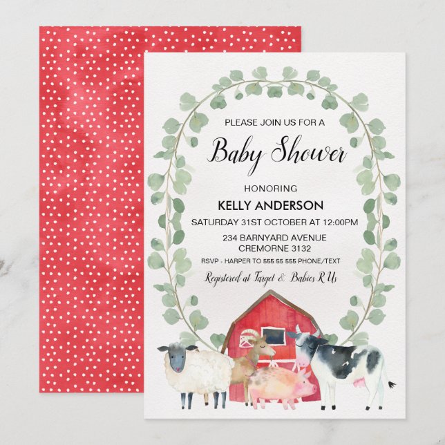 Invitación Animales de corral invitan a Baby Shower (Anverso / Reverso)