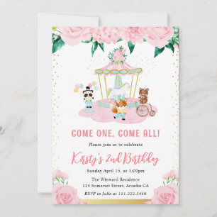 Invitación Animales de Cumpleaños de Circo Floral Acuarela Ro