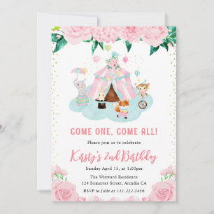 Invitación Animales de Cumpleaños de Circo Floral Acuarela Ro
