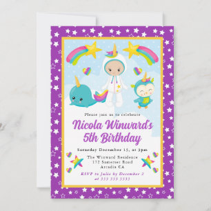 Invitación Animales de Cumpleaños de Niños Unicornio Lindo Qu