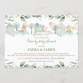 Invitación Animales De Cuta Conducen Por Baby Shower Hacia La