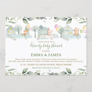 Invitación Animales De Cuta Conducen Por Baby Shower Hacia La