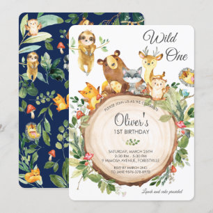 Invitación Animales de Cute Woodland 1 Fiesta de cumpleaños s