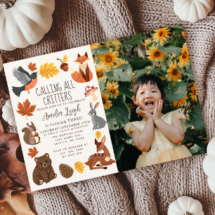 Invitación Animales de Cute Woodland en otoño foto niños cump