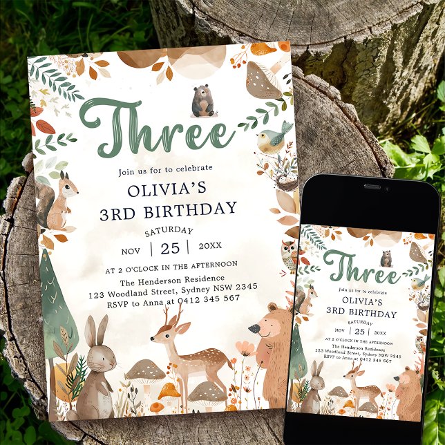 Invitación Animales de Cute Woodland Tercer Fiesta de cumplea (Subido por el creador)
