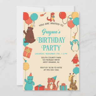 Invitación Animales de Dibujos Animados Personalizados Cumple
