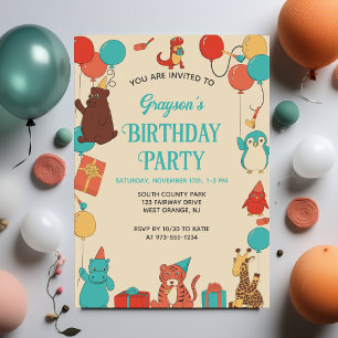 Invitación Animales de Dibujos Animados Personalizados Cumple