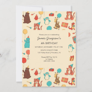 Invitación Animales de Dibujos Animados Personalizados para C