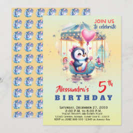 Invitación Animales de fiesta adorables pingüino acuarela
