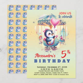Invitación Animales de fiesta adorables pingüino acuarela