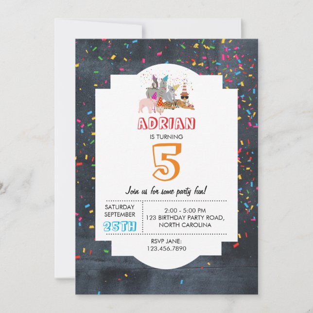 Invitación Animales de fiesta - Animales Chica de fiesta de c (Anverso)