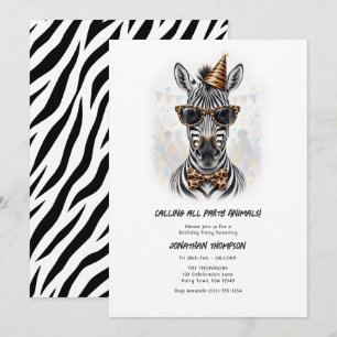 Invitación Animales de Fiesta Cebra Divertida Cumpleaños de N