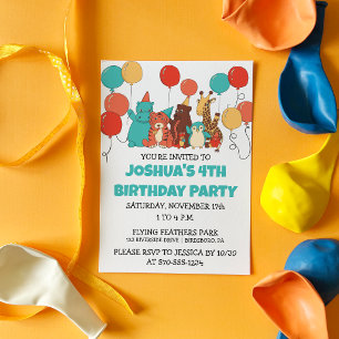 Invitación Animales de fiesta con globos Cumpleaños personali