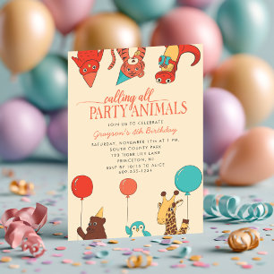 Invitación Animales de fiesta con globos Cumpleaños personali