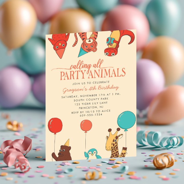 Invitación Animales de fiesta con globos Cumpleaños personali (Subido por el creador)