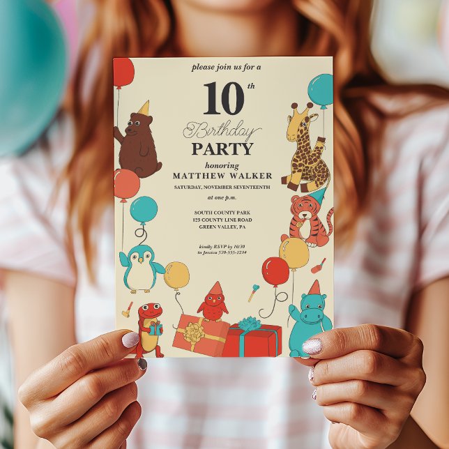 Invitación Animales de fiesta con sombreros y globos Cumpleañ (Subido por el creador)