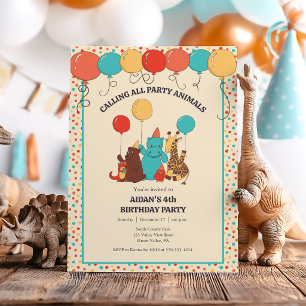 Invitación Animales de Fiesta Cumpleaños de Hipopótamo, Jiraf