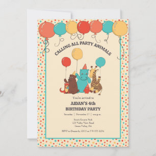 Invitación Animales de Fiesta Cumpleaños de Hipopótamo, Jiraf