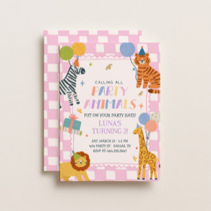 Invitación Animales de Fiesta Cumpleaños de Niñas Safari Ro