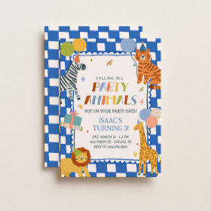 Invitación Animales de Fiesta Cumpleaños de Safari Azul de