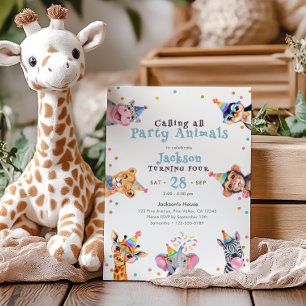 Invitación Animales de Fiesta Cumpleaños infantil Safari 4 añ