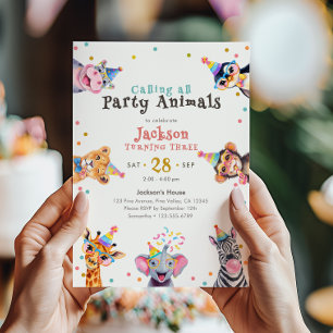 Invitación Animales de Fiesta Cumpleaños número 3 Tema Safari