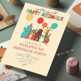 Invitación Animales de Fiesta Cumpleaños Tigre, Pingüino, Jir