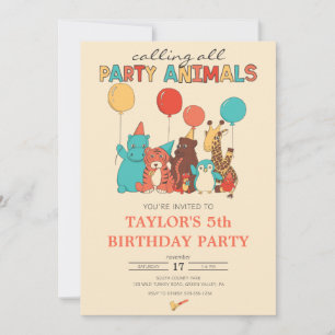 Invitación Animales de Fiesta Cumpleaños Tigre, Pingüino, Jir