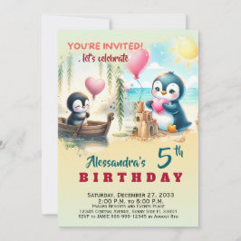 Invitación Animales de fiesta de acuarela Pingüino Acuarela
