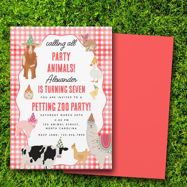Invitación Animales de fiesta de granja de animales de granja (Petting Zoo Party Animals Barnyard Birthday Theme Invitation)