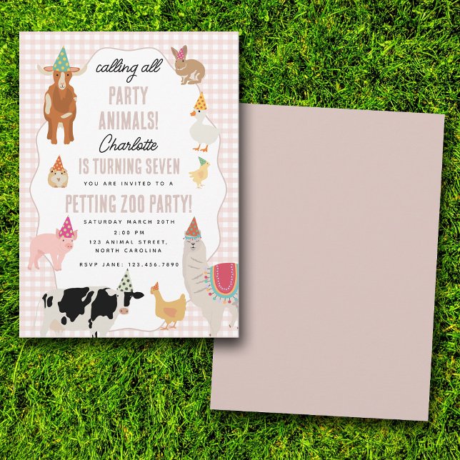 Invitación Animales de fiesta de granja granja tema de cumple (Petting Zoo Party Animals Barnyard Birthday Theme Invitation)