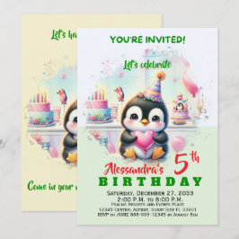 Invitación Animales de fiesta de pingüino de acuarela de pres
