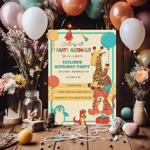 Invitación Animales de Fiesta Divertido Cumpleaños de Niños J