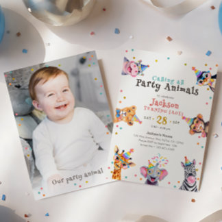 Invitación Animales de Fiesta Editable Edad y Foto Cumpleaños