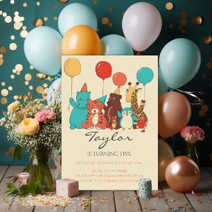 Invitación Animales de Fiesta Elegantes Cumpleaños Infantiles