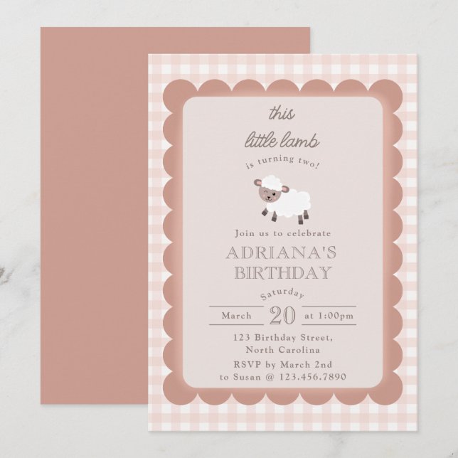 Invitación Animales de Fiesta Granja de Corderos Cumpleaños 1 (Anverso / Reverso)