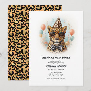 Invitación Animales de fiesta Leopardo divertido fiesta de cu