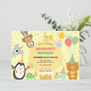 Invitación Animales de fiesta lindos 