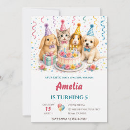 Invitación Animales de Fiesta Lindos Acuarela Pastel Cumpleañ