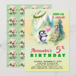 Invitación Animales de fiesta lindos pingüino niño niña