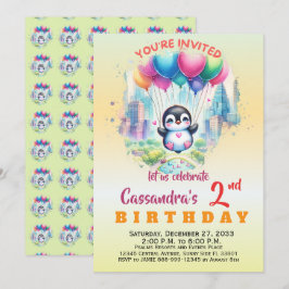 Invitación Animales de fiesta lindos pingüino niño niña
