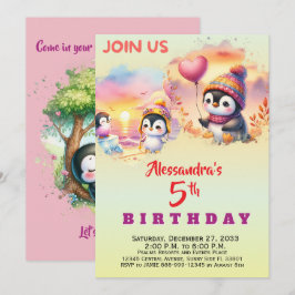 Invitación Animales de Fiesta Modernos Pingüino Acuarela
