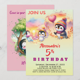 Invitación Animales de Fiesta Modernos Pingüino Acuarela