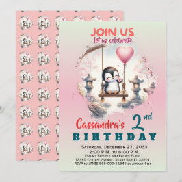 Invitación Animales de Fiesta Modernos Pingüino Niño Niña