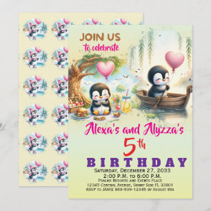 Invitación Animales de fiesta modernos y adorables pingüino a